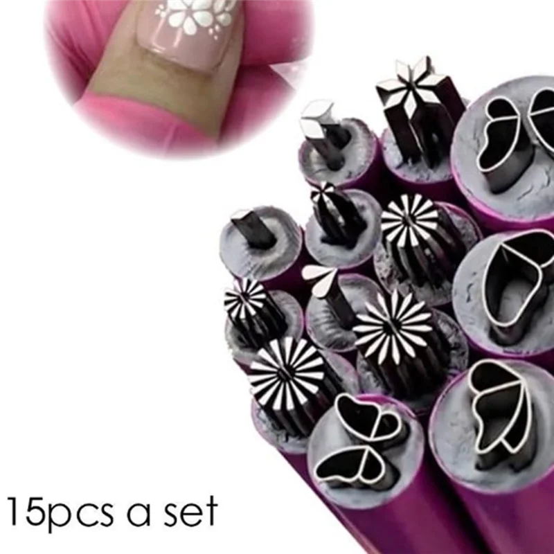 A47F-15-teiliges Nail Art Stamp Pen Set, Blumen-Nagelstempelstift, Nail Art Stamper Kit, Nail Art Tool mit verschiedenen Mustern