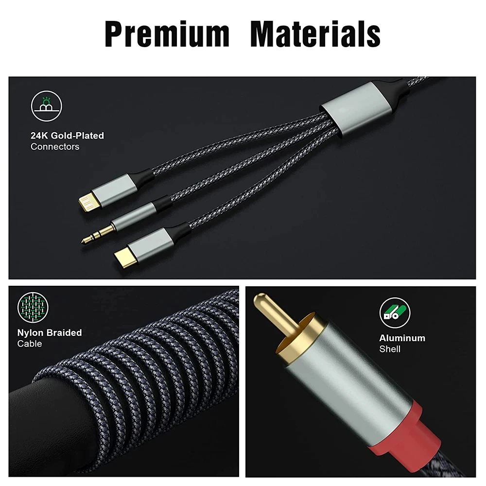 Digital Audio Cable One In Two Type-c Lightning Android 3.5mm Connection Double Lotus Rca Sound Cable