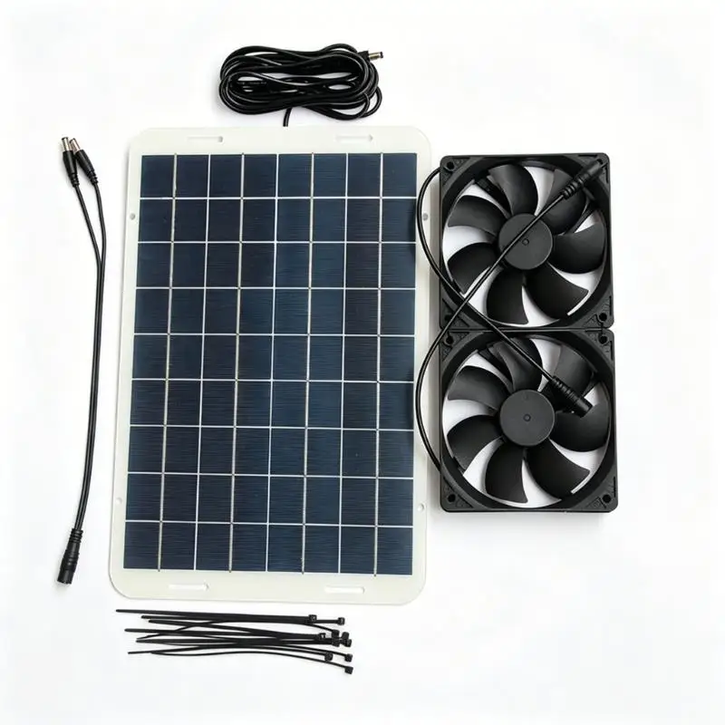 12V Solar Power Ladepanel Twin Fan Luftzirkulation für Haustierkäfige und Geräteschränke D2RD – Detail 5