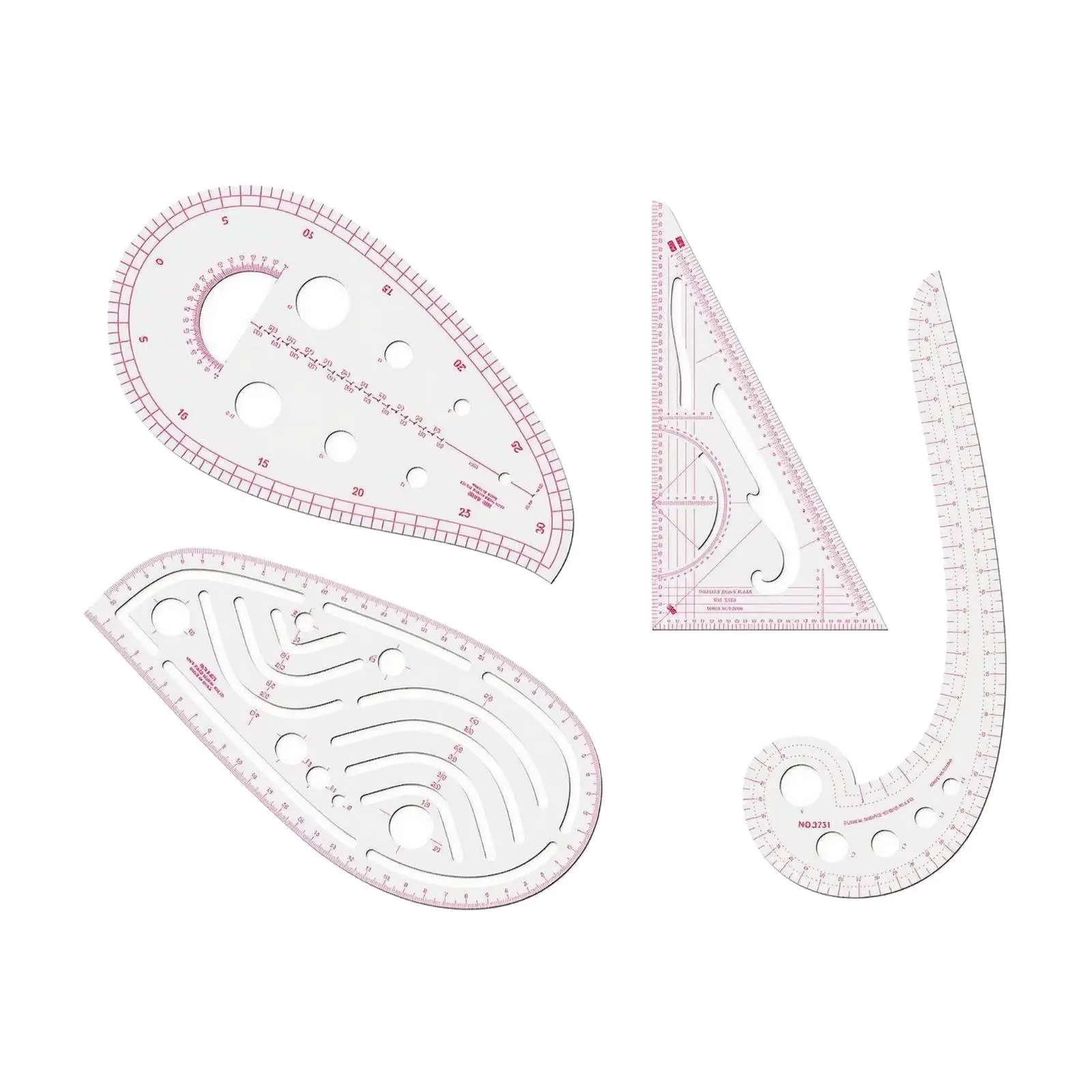 Fabric Ruler Sewing Kit with Curved Lines and Grid Overlays for Precision Cutting and Measuring