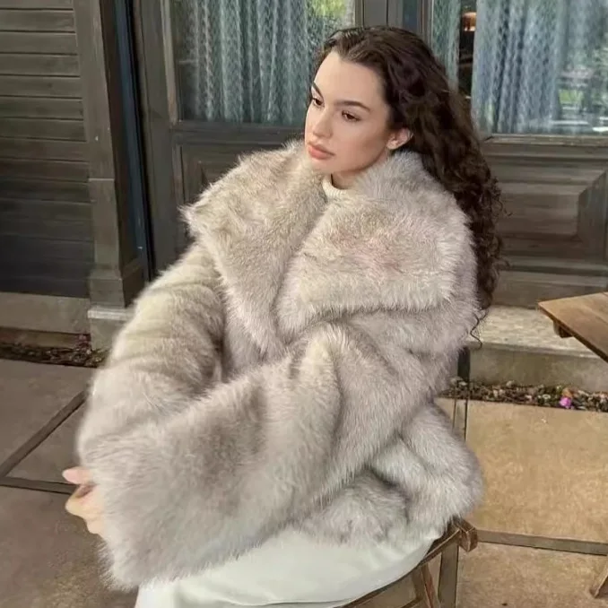 Women's Trendy Faux Fur Coats 2025 Autumn Winter New Stylish Faux Fur Coat Women's Lapel Fashion Solid Color Long Sleeve Jackets