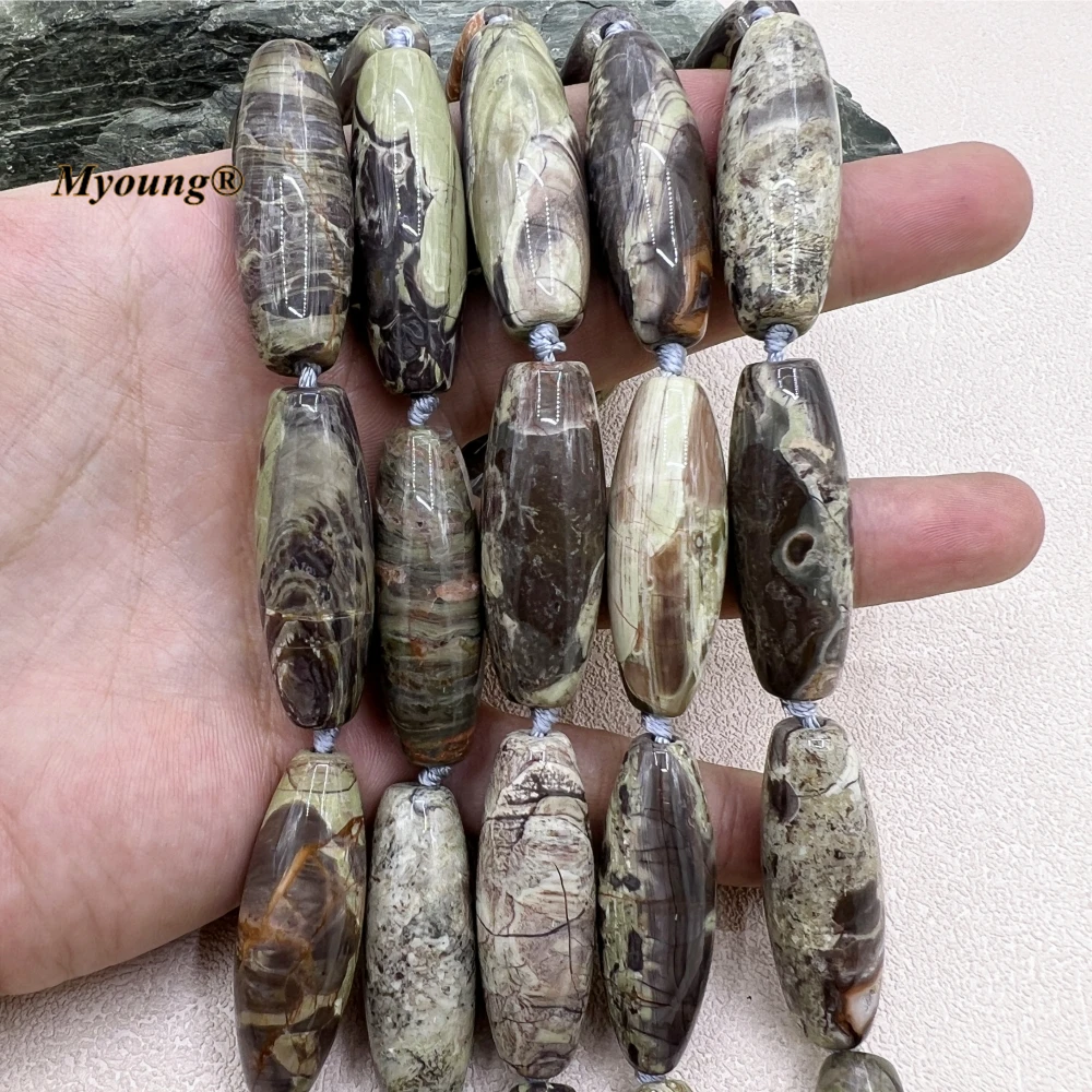 15x40MM 9PCS Large Natural Brown Ocean Jaspers Barrel Nugget Beads MY230795