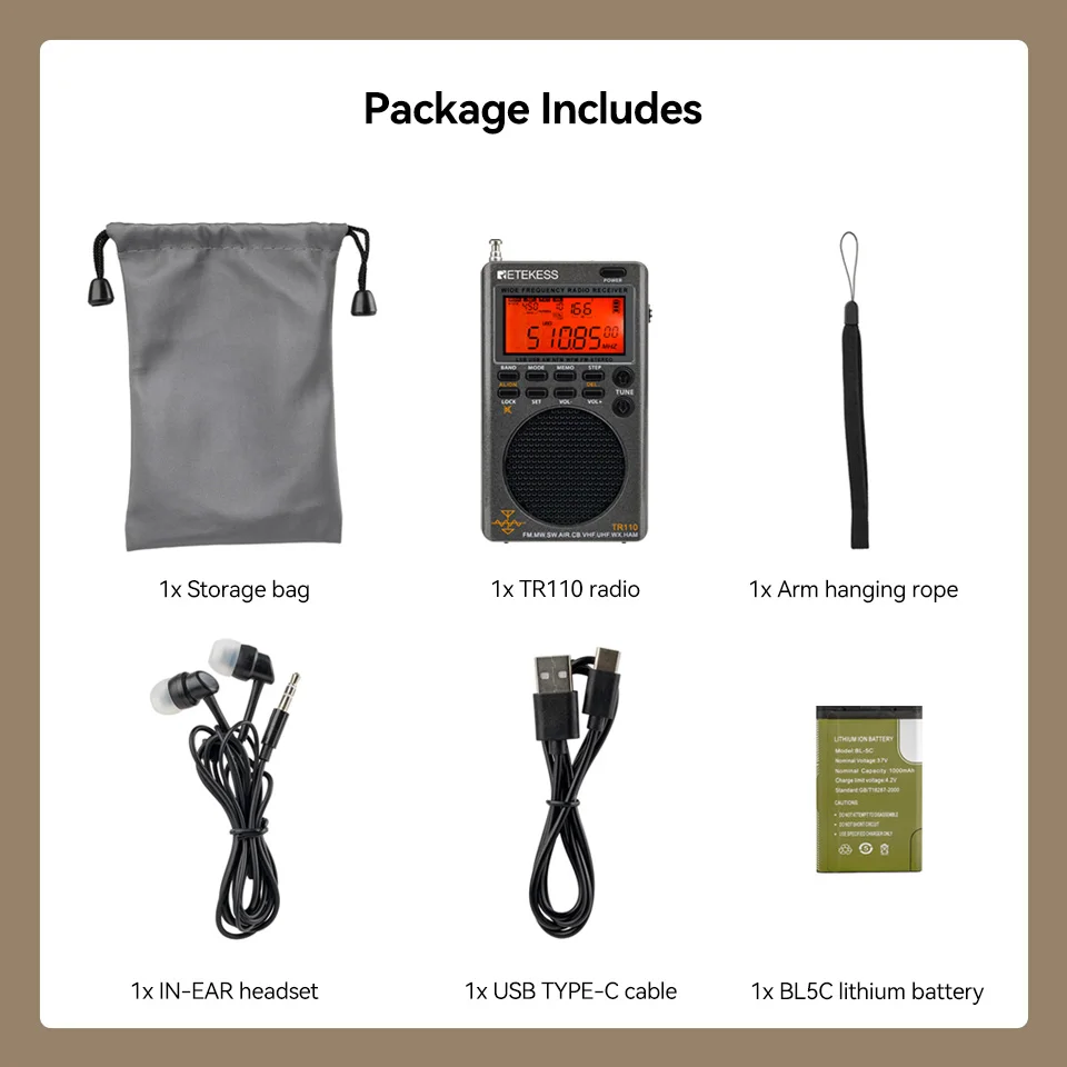 RETEKESS TR110 Tragbares Digitales Kurzwellenradio FM/SW/MW/SSB/Air Vollband-Radioempfänger mit Wiederaufladbarem Akku für Outdoor-Notfälle – Detail 9