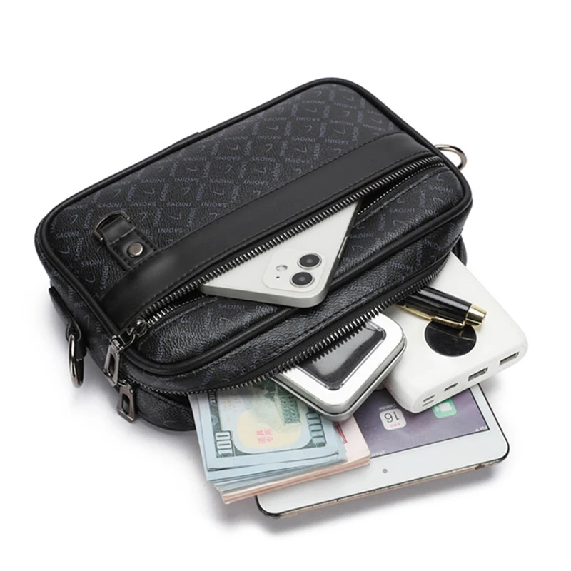 حقيبة كلاتش رجال الأعمال جيوب متعددة حقيبة كتف جلدية موضة كلاسيكية مطبوعة حقيبة كروسبودي للرجال