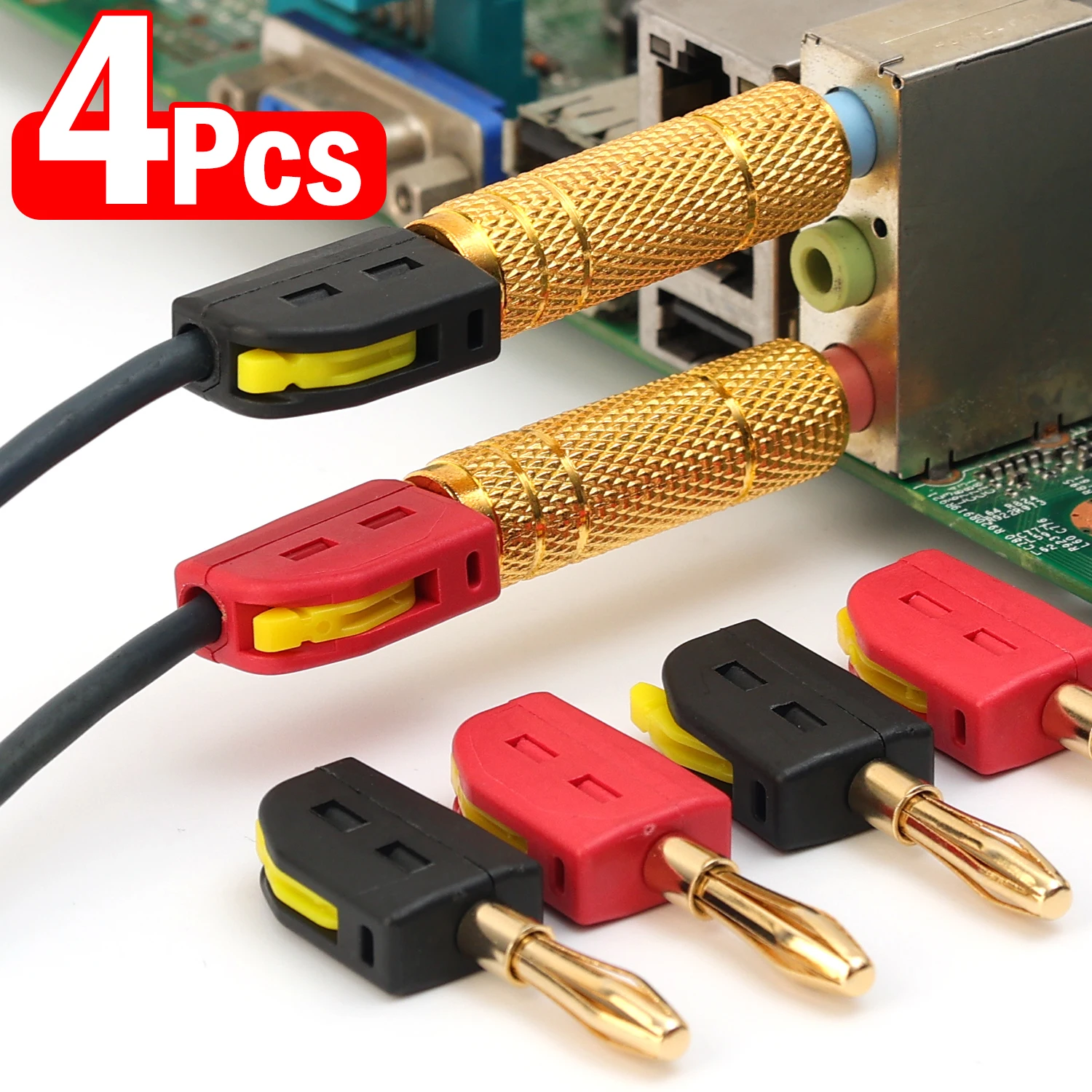 1/2/4Pcs Solder Free Banana Plug Quick Connect Jack Audio Gold Plated Copper Speakers Amplifier 4MM 32A Banana Connector Plugs