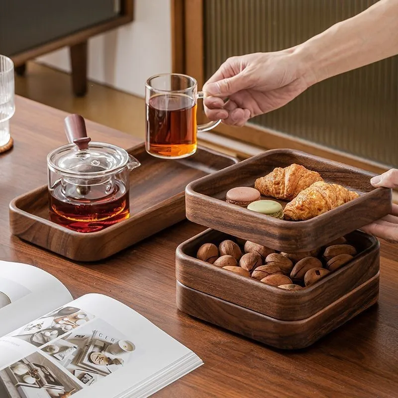 

Walnut Wooden Tray Dessert Nut Square Bowl Dry Fruit Plate Tea Table Wood New Model Elegant Tea Snack Plate Wooden Plate