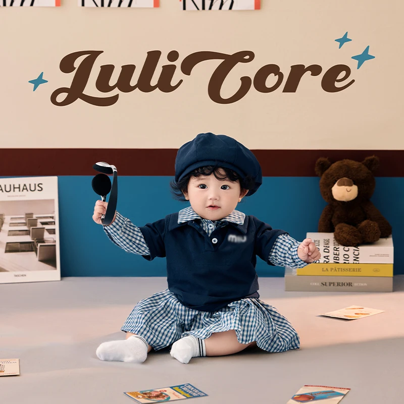 

Autumn Winter Academy Style 2pcs Outfit Newborn Photography Clothes 3-4 Month Baby Costumes With Beret Photography Scene Props
