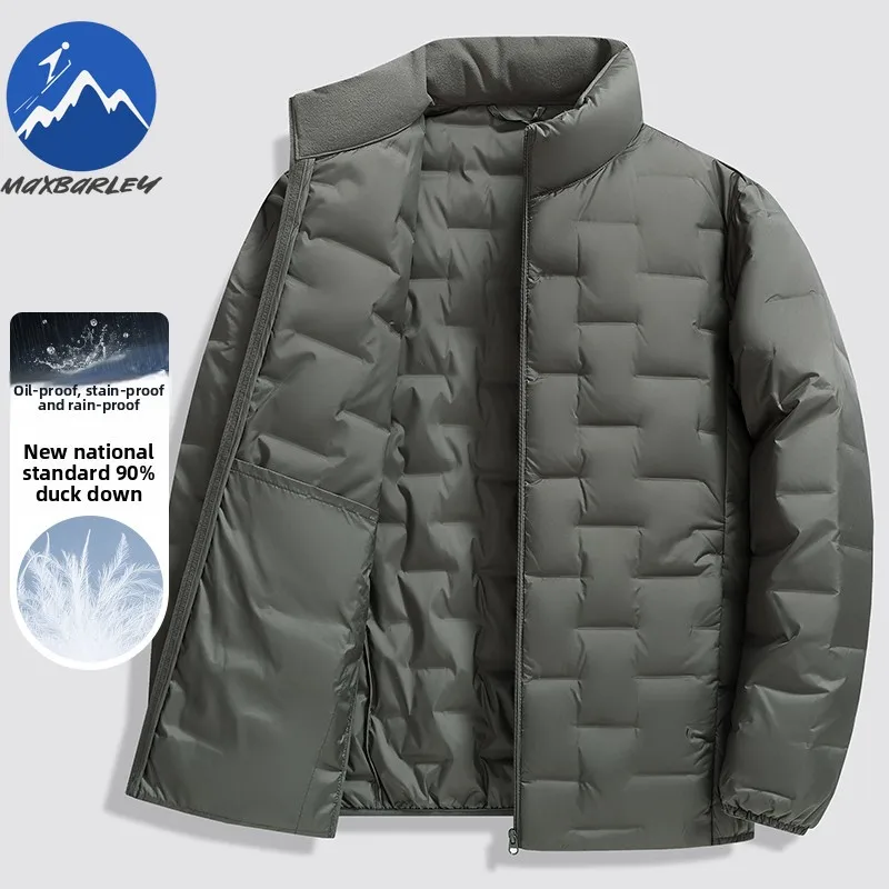 Maxbarley Luxury Men Short Down Jacket Business Casual Ultra Light Puffer Coat Stand Collar Outdoor Travel Windproof Winter Coat
