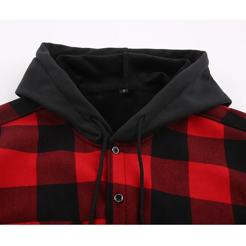 Adding Velvet and Thickening Long-sleeve Shirts Fashion Korean Popular Clothes Winter for Men Casual Hooded Jacket Plaid Tops