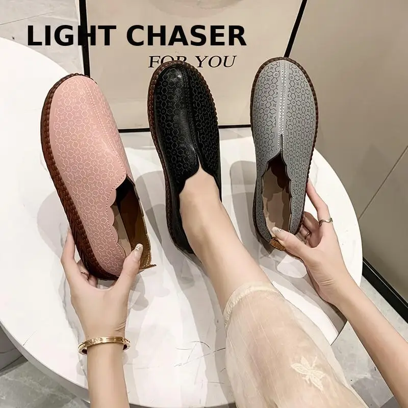 Scarpe basse da donna estive scarpe in pelle da donna rosa con tacchi bassi Slip On scarpe basse Casual mocassini da donna scarpe da Ballerina da infermiera morbide