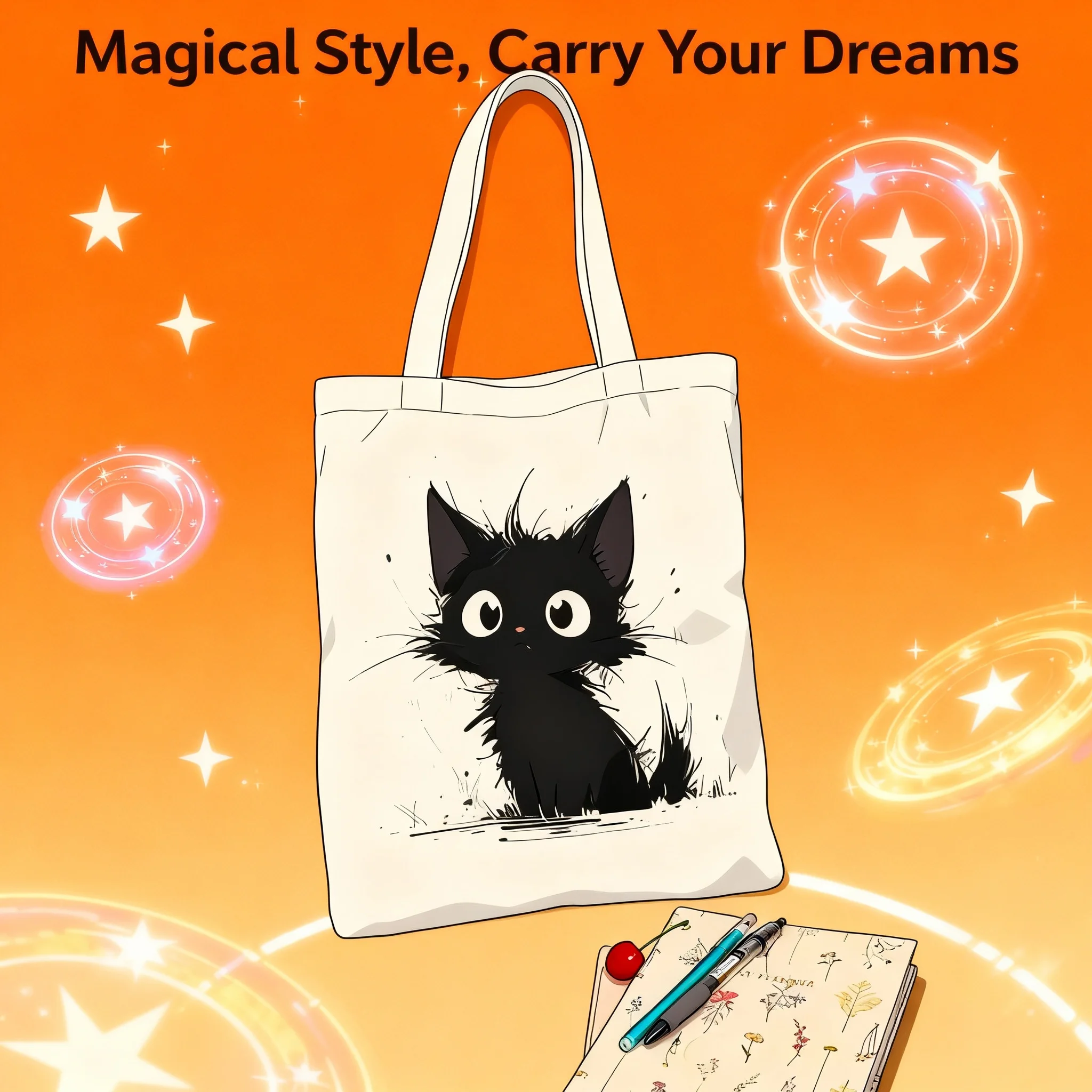 

Black Cat Canvas Tote Bag Funny Cat Lover Daily Bag Cute Animal Print Reusable Shopping Bag Shoulder Bag for Women Men Casual