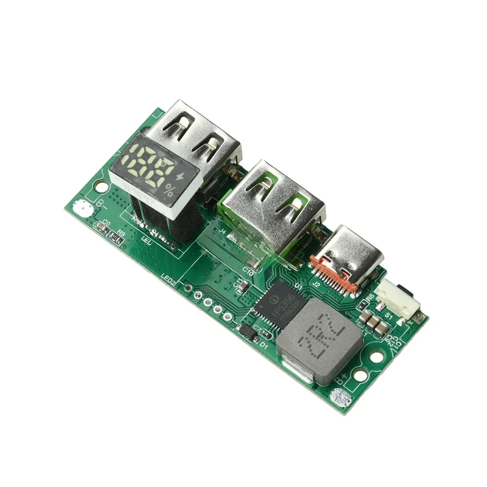 IP5356 Power Bank With Digital Display For DIY 3.7V Battery Projects Supporting PD QC Fast Charge 6 Ports Green