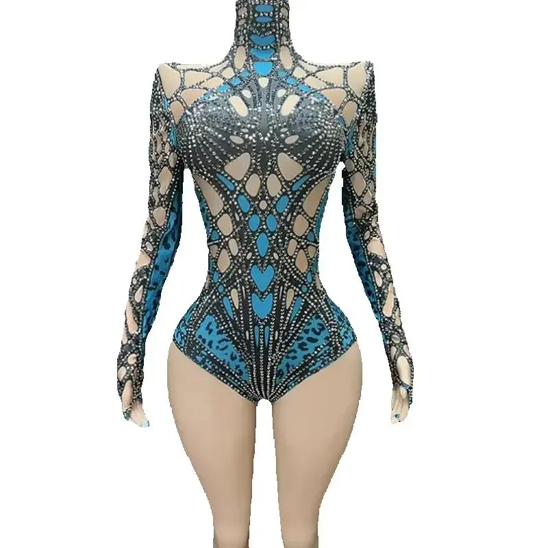 Kostium taneczny Drag Queen Kobiety Odzież do tańca na rurze Pełne dżetów Body Bar Klub nocny Ds Dj Strój na imprezę Rave Wear