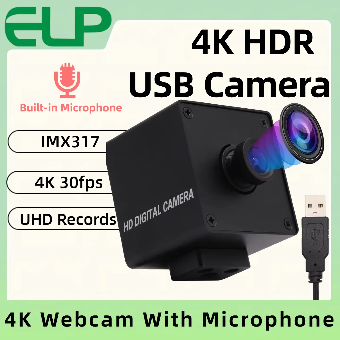 

ELP 4K USB Webcam IMX317 Sensor 2160P 30fps USB Mini Camera Inbuilt Microphone for Video conference Home Surveillance