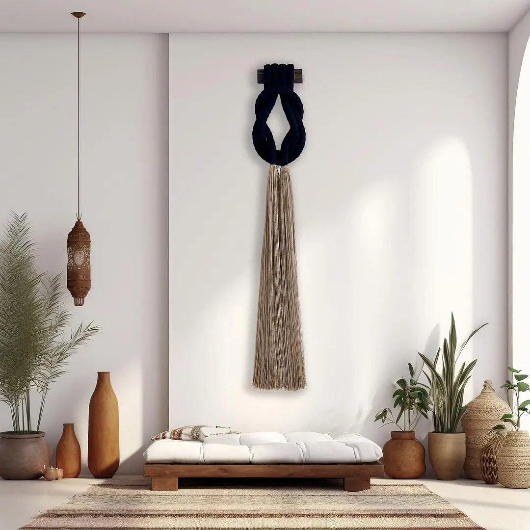 

Handmade Macrame Wall Hanging with Knot Design, Boho Cotton Rope Art Decor, Modern Wall Decoration for Home or Anniversary