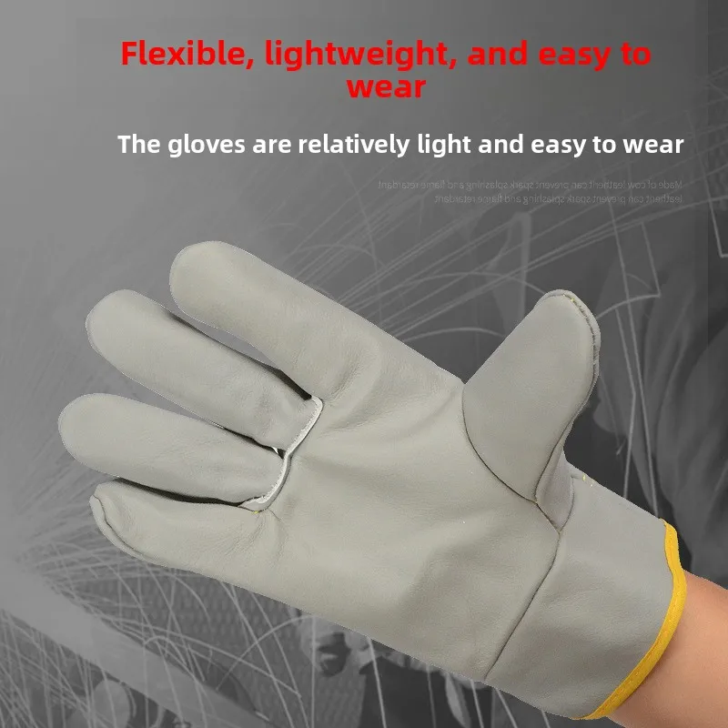 قفازات لحام من جلد البقر - قفازات أمان قصيرة من الجلد السميك المقاوم للحرارة لللحام والسائقين