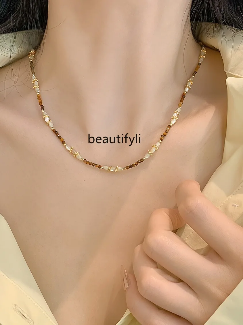 Elegant Antique Style Beaded Twin Double-Layer Fashion Necklace for Women Light Luxury Minority Old Money Style Clavicle Chain