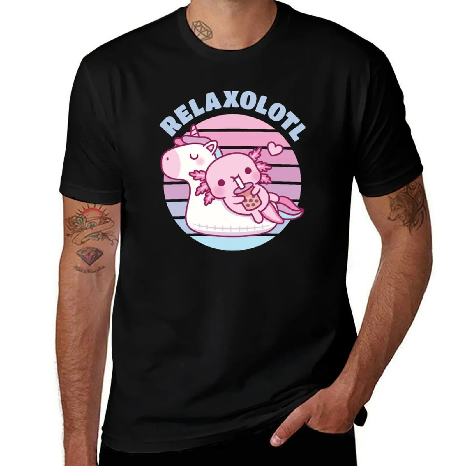 

Cute Axolotl Chilling On Unicorn Pool Float Relaxolotl T-Shirt vintage new edition cotton graphic tees mens designer t shirt