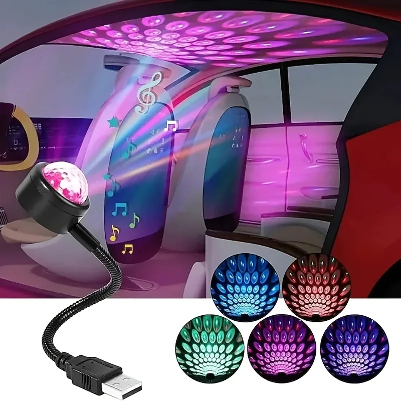 Iluminación LED y audio fiesta coche USB mini lámpara de bola de discoteca RGB multicolor atmósfera de coche decoración de habitación lámpara estroboscópica mágica