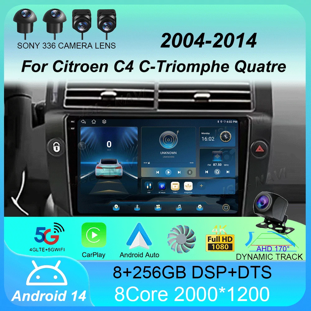 

Car Radio Android 14 Carplay For Citroen C4 C-Triomphe Quatre 2004 - 2014 Navigation GPS Multimedia Player Stereo WiFi+4G DSP BT