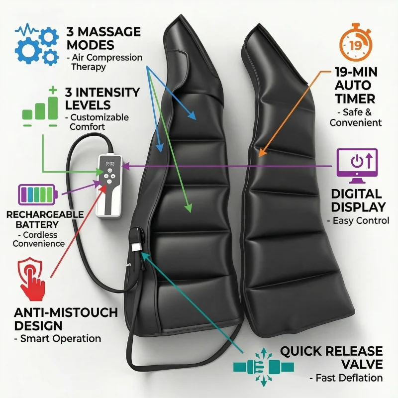 Rechargeable Leg Massager With Air Pressure Design Massage Boots It Massages Compresses the Legs to Provide Deep Relaxation