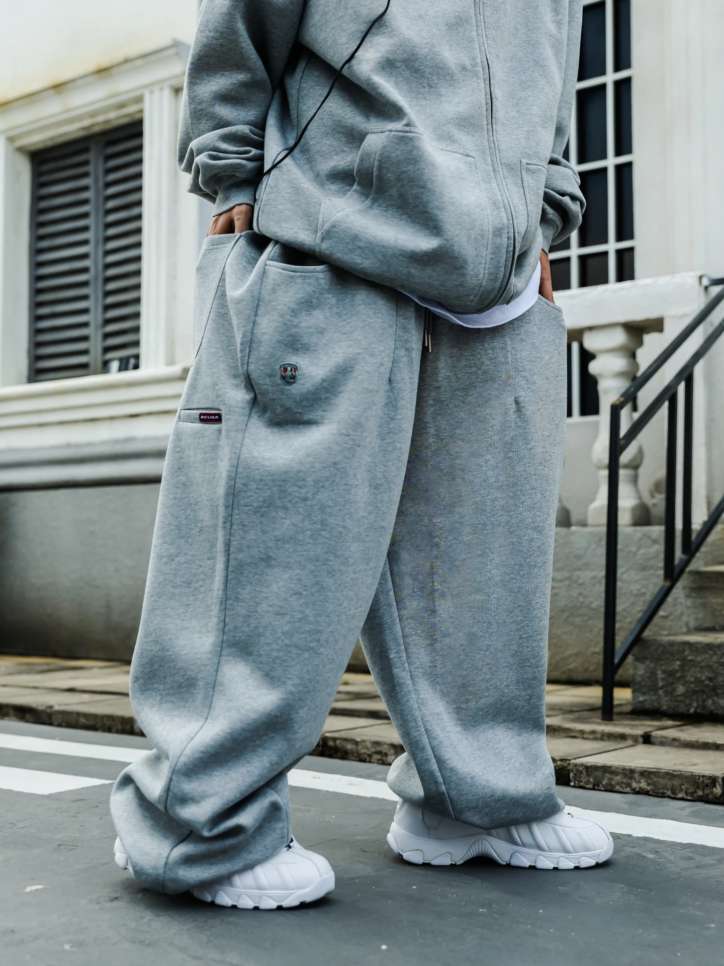 ACUSA Shield Series Casual Style Loose Straight Leg Sweatpants in Grey Floral Pattern Simple Design Comfortable Breathable Me...
