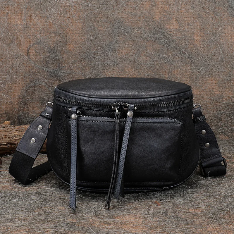 2025 New Retro Genuine Leather Women Saddle Bag Small Shoulder Bag Handmade Soft Leather Messenger Bag Female Tide