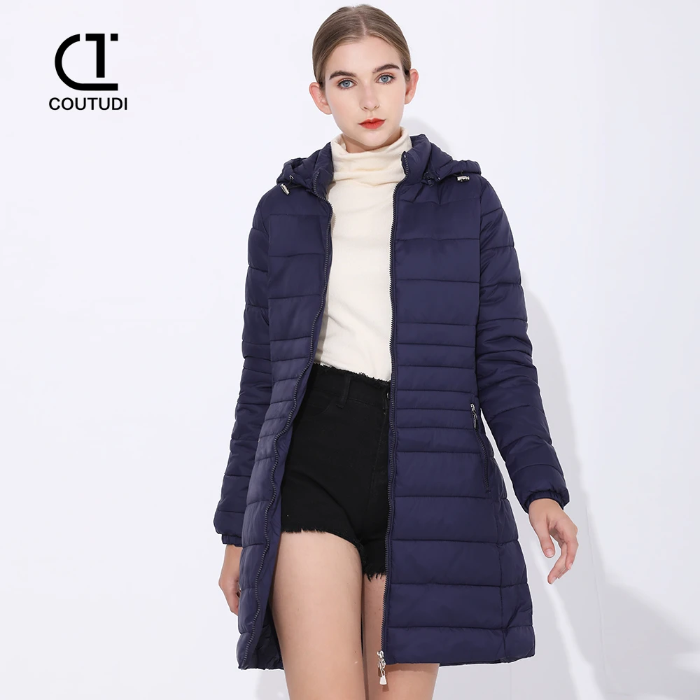 COUTUDI Women Long Warm Parka Coat With Hood Female Winter Outdoor Padded Cotton Clothes Ultralight Portable Outwear Jackets