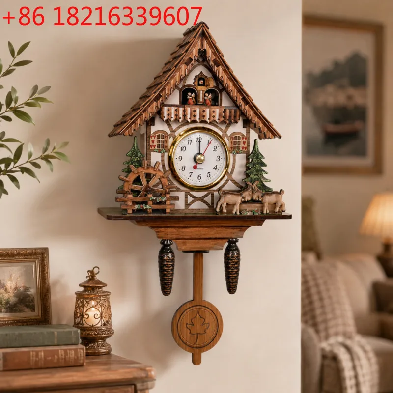 YAO 26cm Cuckoo Wall Clock Vintage Wooden Silent Quartz Home Living Room Bedroom Kitchen Decorative Battery Operated Timepiece G