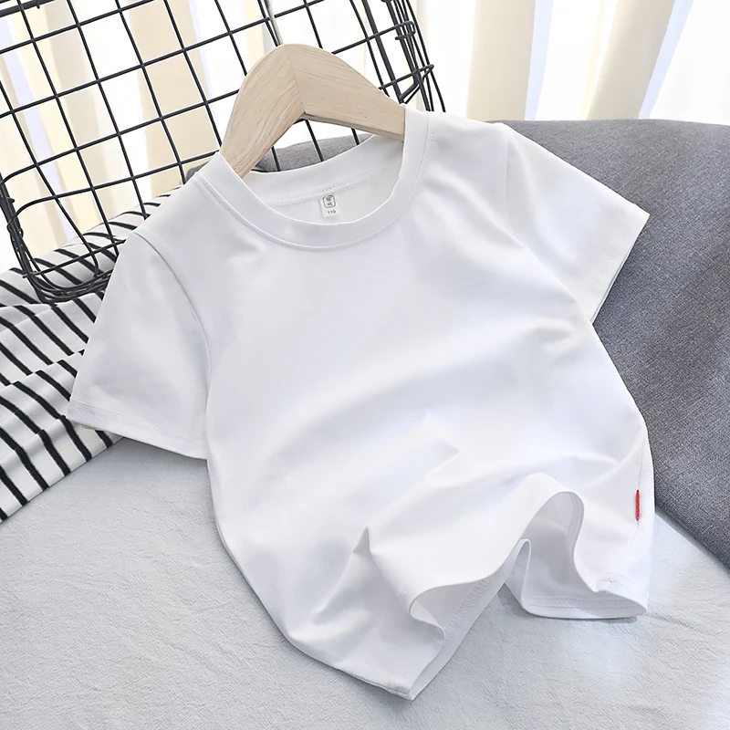 

Children's Fashion Short Sleeved T-shirt Japanese Pure Cotton Girls' Solid Casual Tops Boy's O-neck Bottom Tees