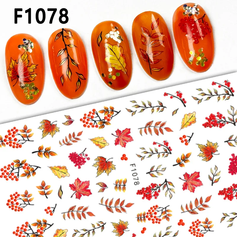 Fall Nail Stickers Thanksgiving Day 3D Nail Decals Yellow Maple Leaves Fall Design Nail Art Stickers Cartoon Pumpkin Nail Art De