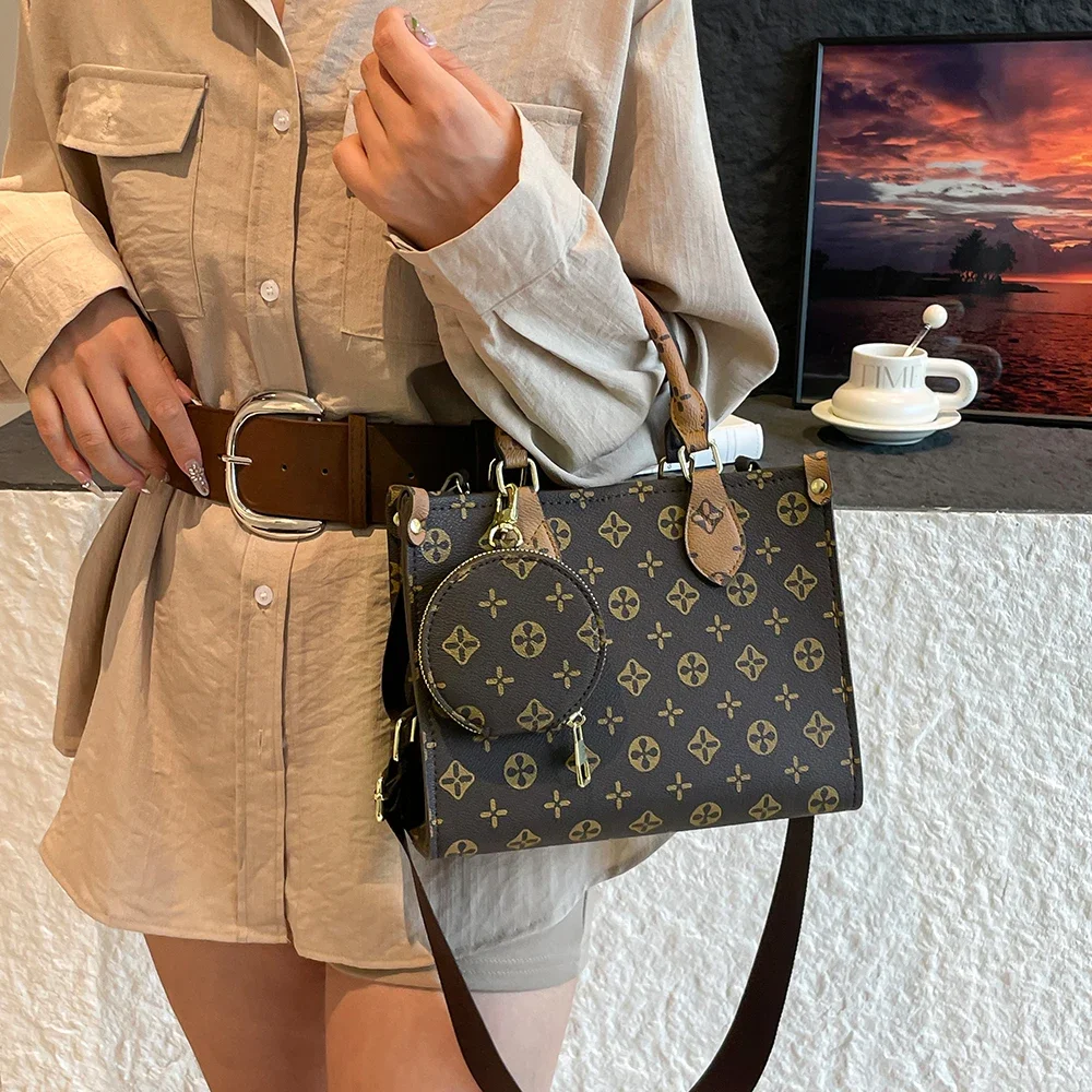 

Женская сумка с мини-мешочком, модная сумка через плечо с принтом, повседневная многофункциональная сумка на плечо для выходных, комплект сумок 2 в 1