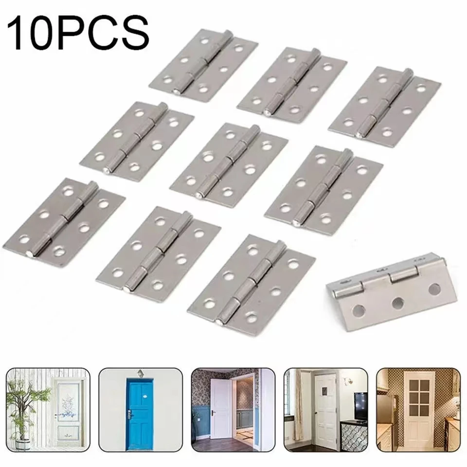 10 Pcs Hardware Stainless Steel Hinges Door Connector Drawer 6 Mounting Holes For Furniture Bookcase Window Cabinet Door Fitting