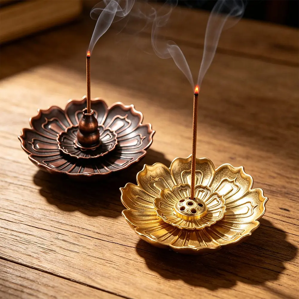 Lotus Design Incense Burner 2/3 Layer Detachable Ash Catcher Lotus Aromatherapy Stand 6 Holes Vintage Incense Stick Holder