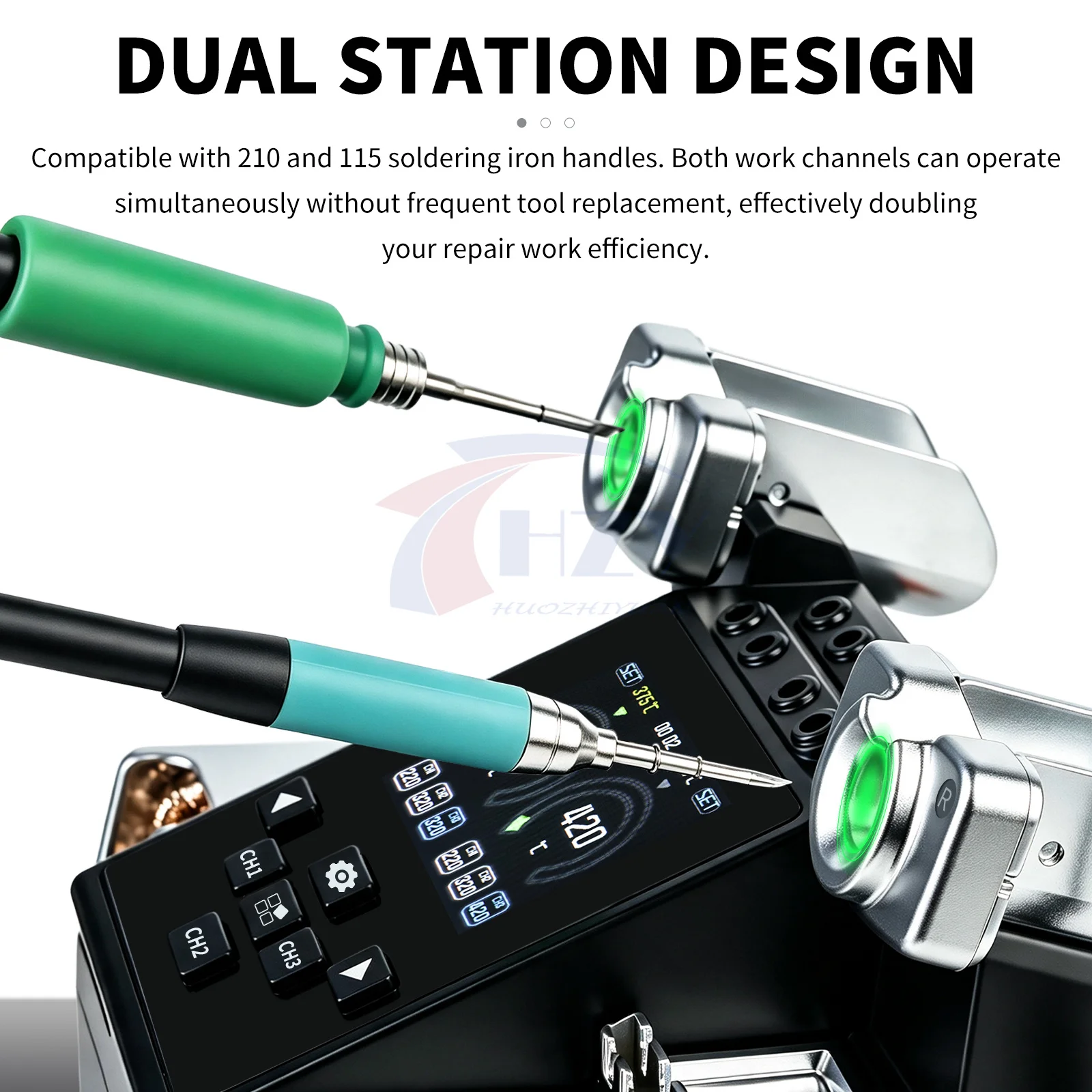 HZY AZ-200 Twin Therm Duo Station Dual Soldering Station Compatible C210 C115 Handle For Smartphone Precision Soldering Work