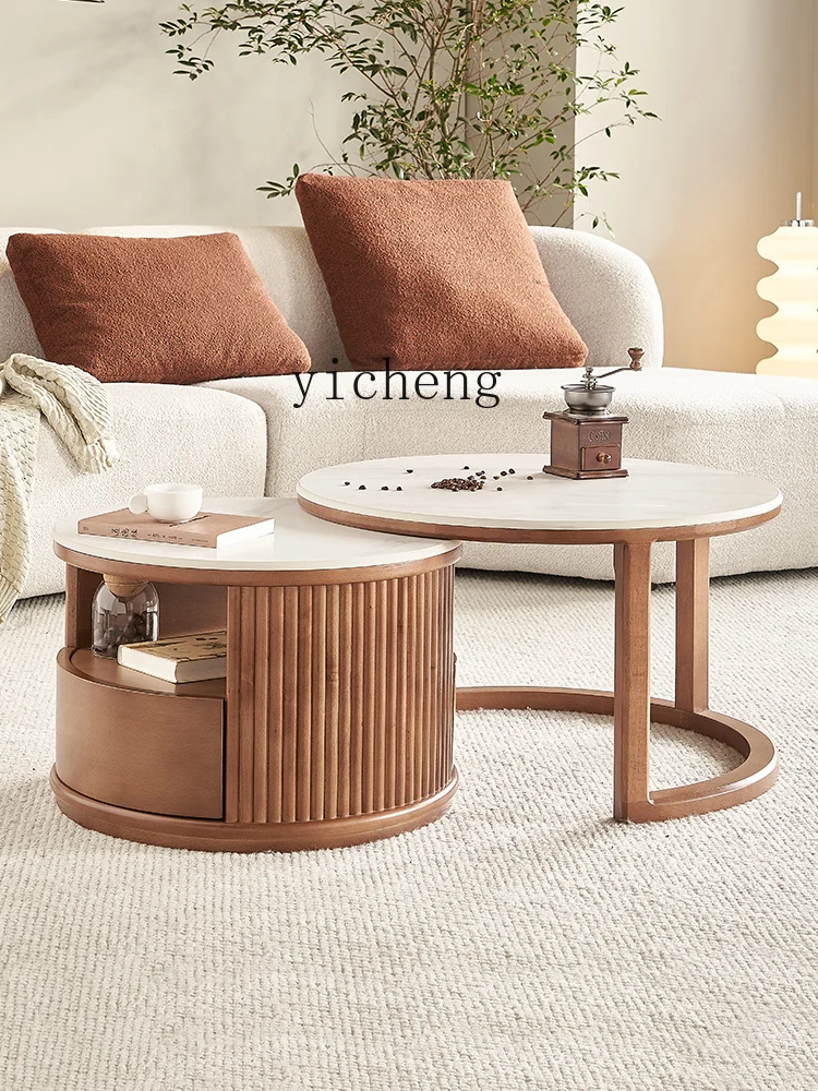 Cx Stone Plate Size round Coffee Table Combination Nordic Small Apartment Home Retractable Storage round Tea Table