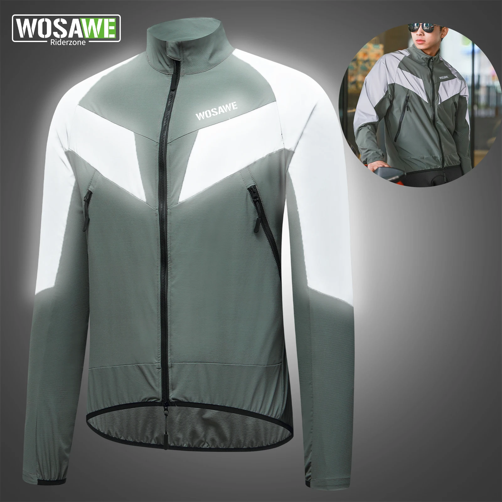 

WOSAWE Men Women Spring Autumn Full Reflective Cycling Windbreaker Waterproof Jacket Male High street hip hop Loose Riding Coats