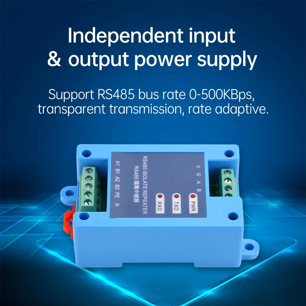 DC12-36V RS485 Isolated Relay Signal Amplifier Hub 2 Way RS485 Communication Isolation Module with Protection Rail Mounting