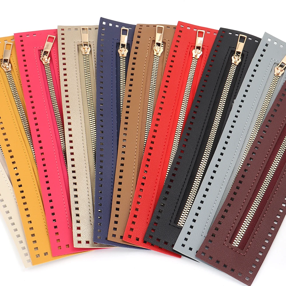 1Pc 27cm Long Solid Leather Zipper For Handbag Crochet Bag Hardware Practical Sewing Accessory Useful Handbag PU Leather Zipper