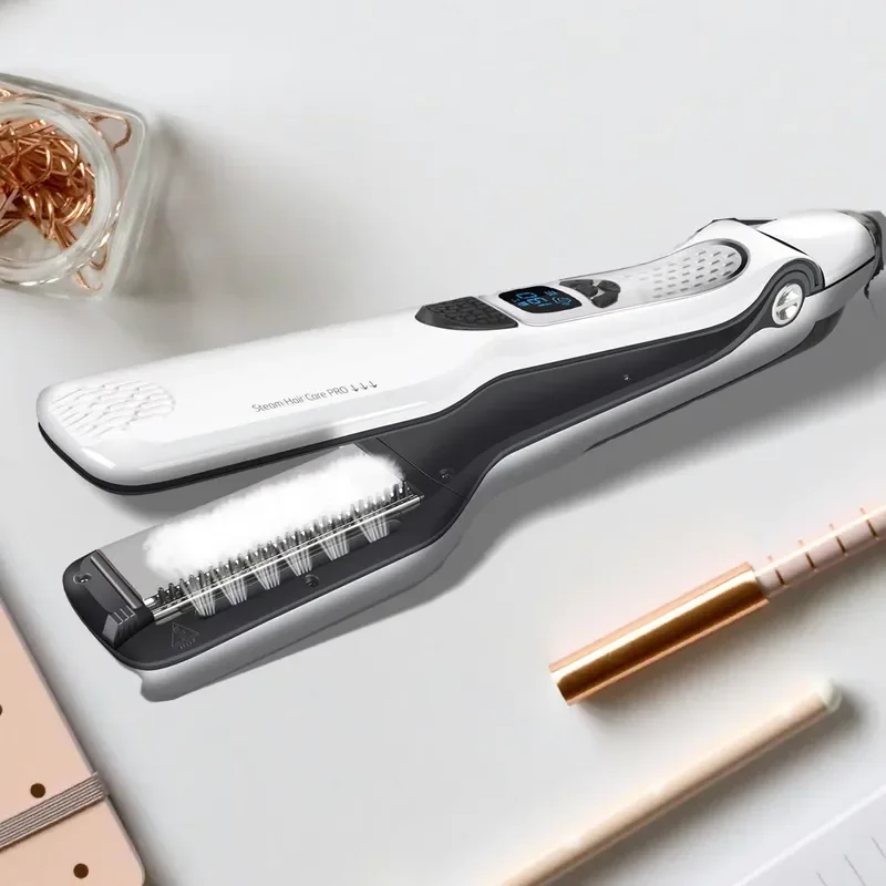 Professional Hair Straightener Heating Hot Hair Combs Dual Voltage Titanium Curling Iron Steam Flat Iron Hair Wide Plates