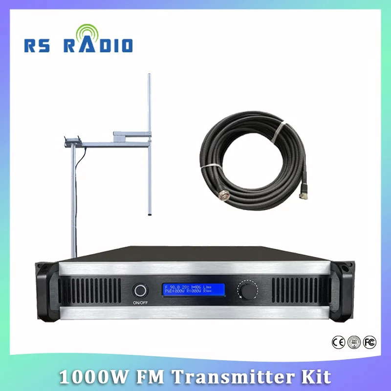 

High Power 1000W FM Broadcast Transmitter with Outdoor Antenna and cable Radio Station kit