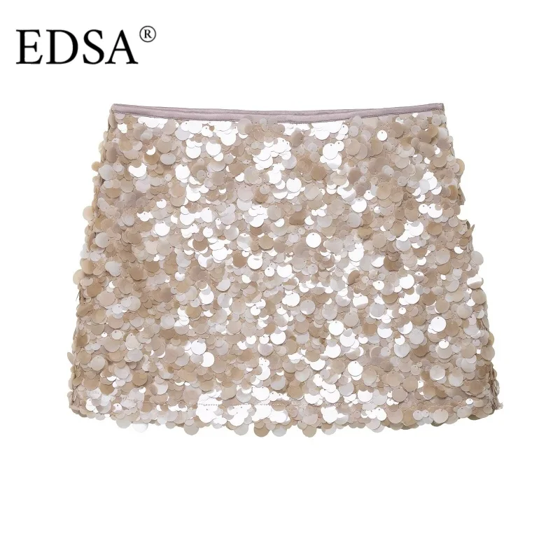 Edsa mulheres sexy lantejoulas mini saia para festa magro hip pacote feminino saias curtas verão high street club brilhando senhora
