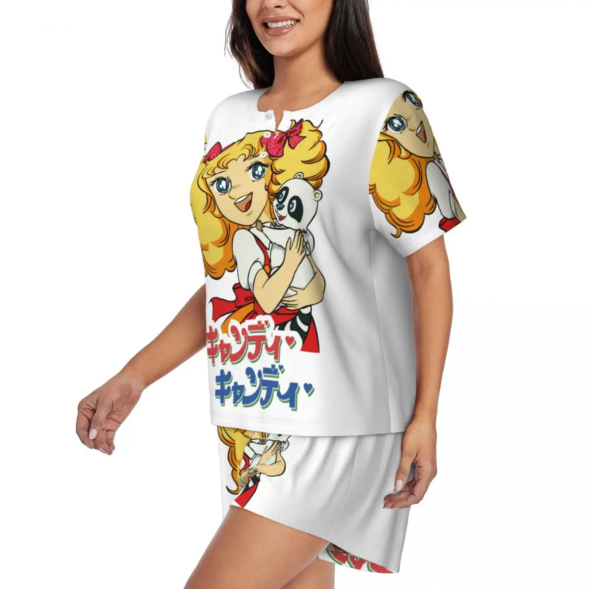 Custom Candy Candy Pajama Sets Women\'s 2 Piece Cartoon Anime Tv Short Sleeve Pjs Shorts Sleepwear