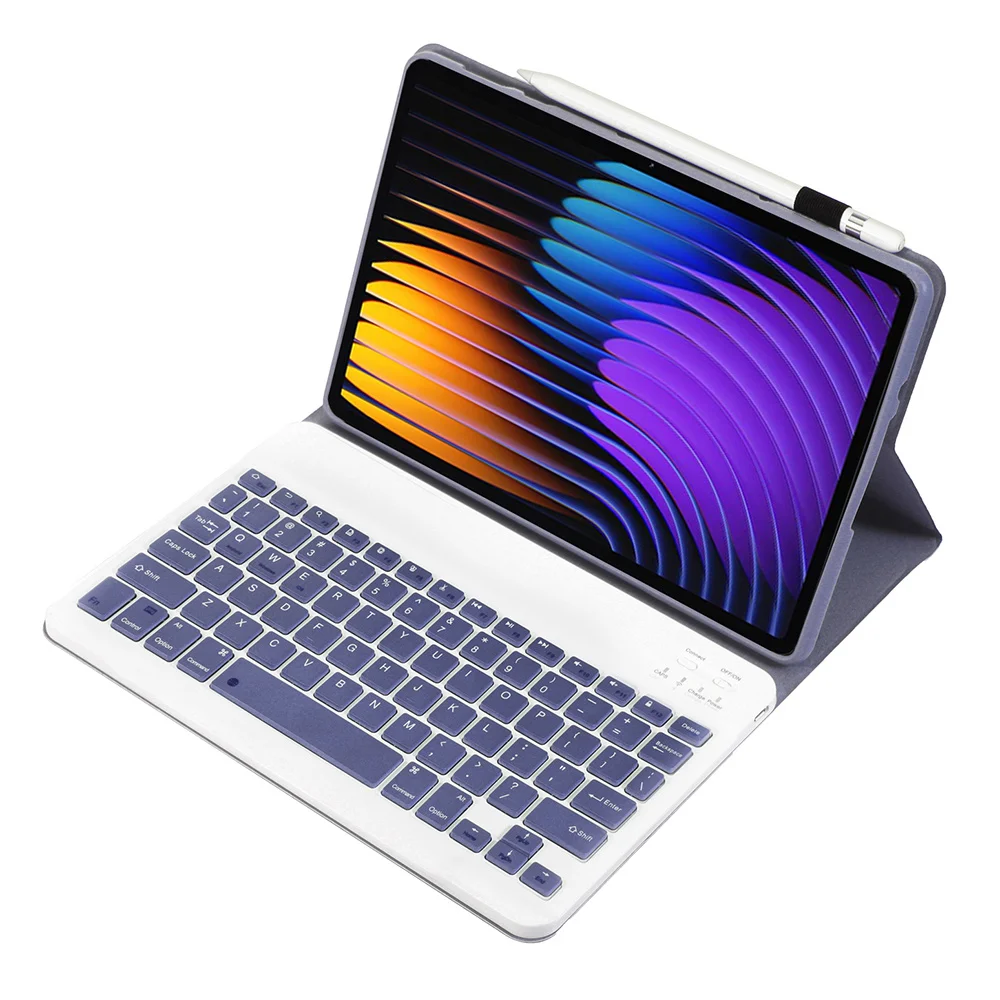 A0N13 para Xiaomi Pad 7 Pro / Pad 7 Couro + TPU Tablet Capa com teclado compatível com Bluetooth - Roxo
