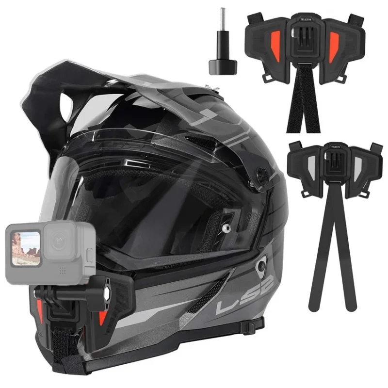 

​​TELESIN Motorcycle Helmet Camera Clamp Universal Chin Strap Mount for GoPro Hero 12 11,Insta360 X4,DJI Osmo 360 Action Camera