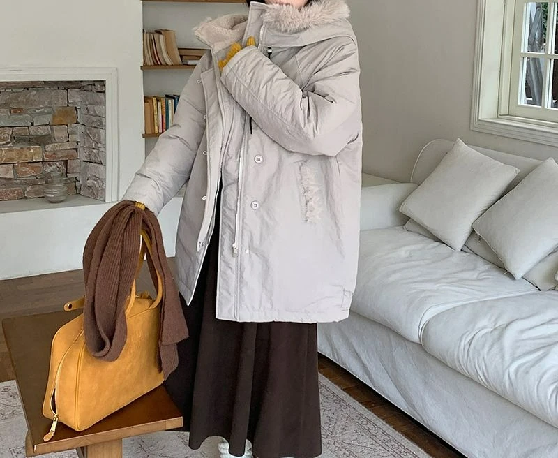2025年冬新作 中綿入りゆったりコート フリース裏地付き中綿ジャケット