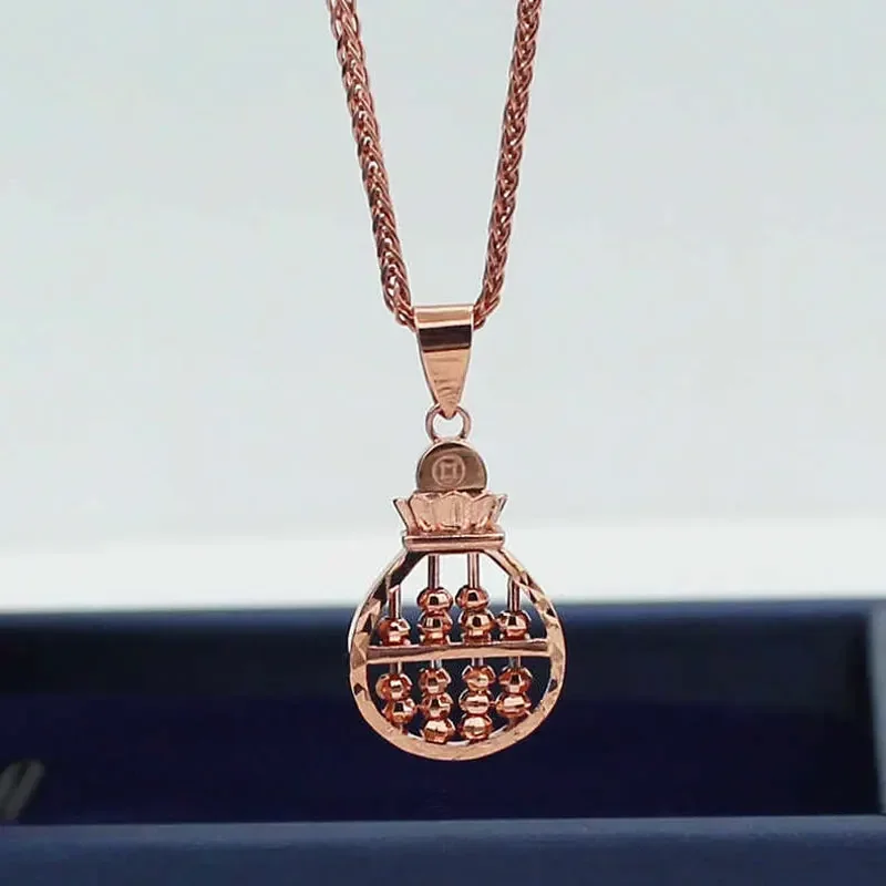 585 Purple Gold Gourd Abacus Pendant New in Plated 14K Rose Gold Ethnic Style Hollow Out Charm Party Jewelry for Women Gift