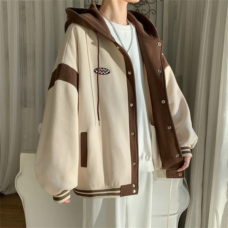 

Men's Hooded Jacket Coat Cardigan Hoodie Spring Autumn Patchwork Loose Casual Jackets Male Single Breasted Coats Comfortable Top