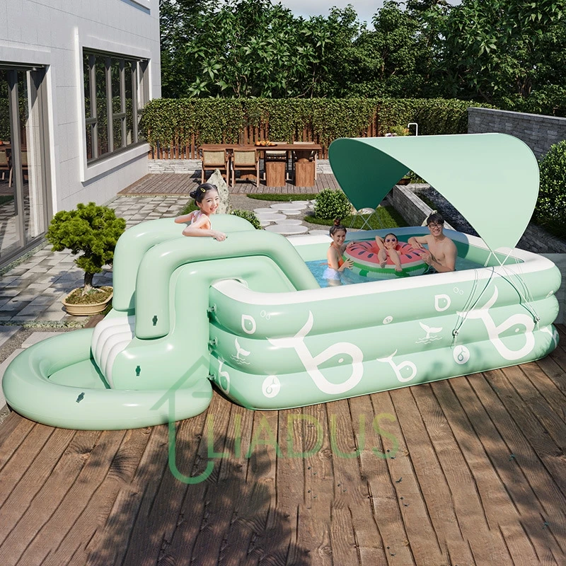 

Reinforced Inflatable Swimming Pool with Safety Canopy Slide Large Foldable Outdoor Pool Adults Kids Summer Splash Water Play