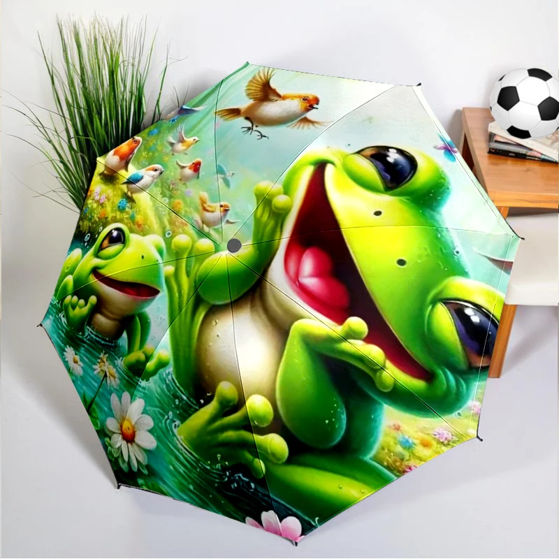 1PC Cute Pond Frog Umbrella Automatic Open/close, Sturdy Iron Frame & 8-Rib Structure, Umbrella for Women & Men, Christmas Gifts